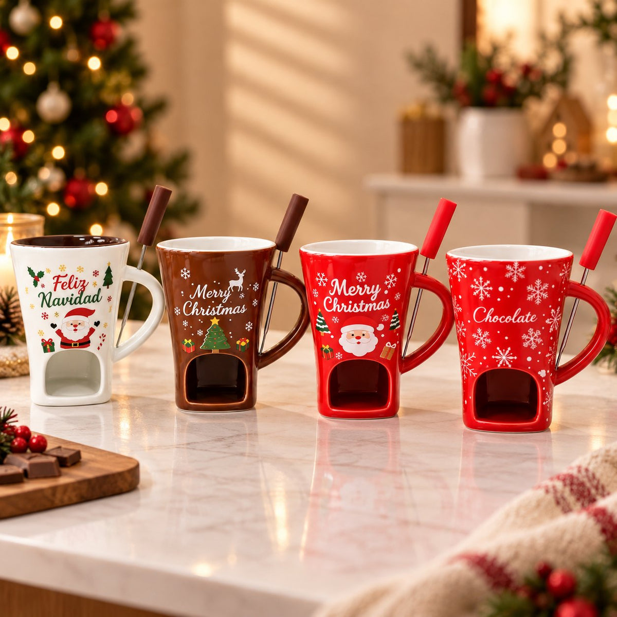 Los cuatro diseños de la taza fondue CHOCOMOJO