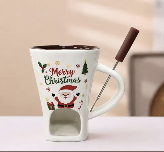 Taza fondue blanca de Papá Noel con pincho