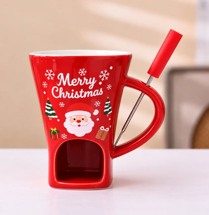 Taza fondue roja de Papá Noel con pincho